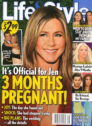 Illustration for article titled This Week In Tabloids: Jennifer Aniston Is More Pregnant Than Ever